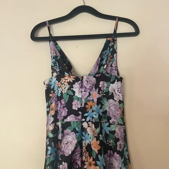 Lulu's Black Floral Midi Dress with Purple & Green Accents - Picture 10 of 14